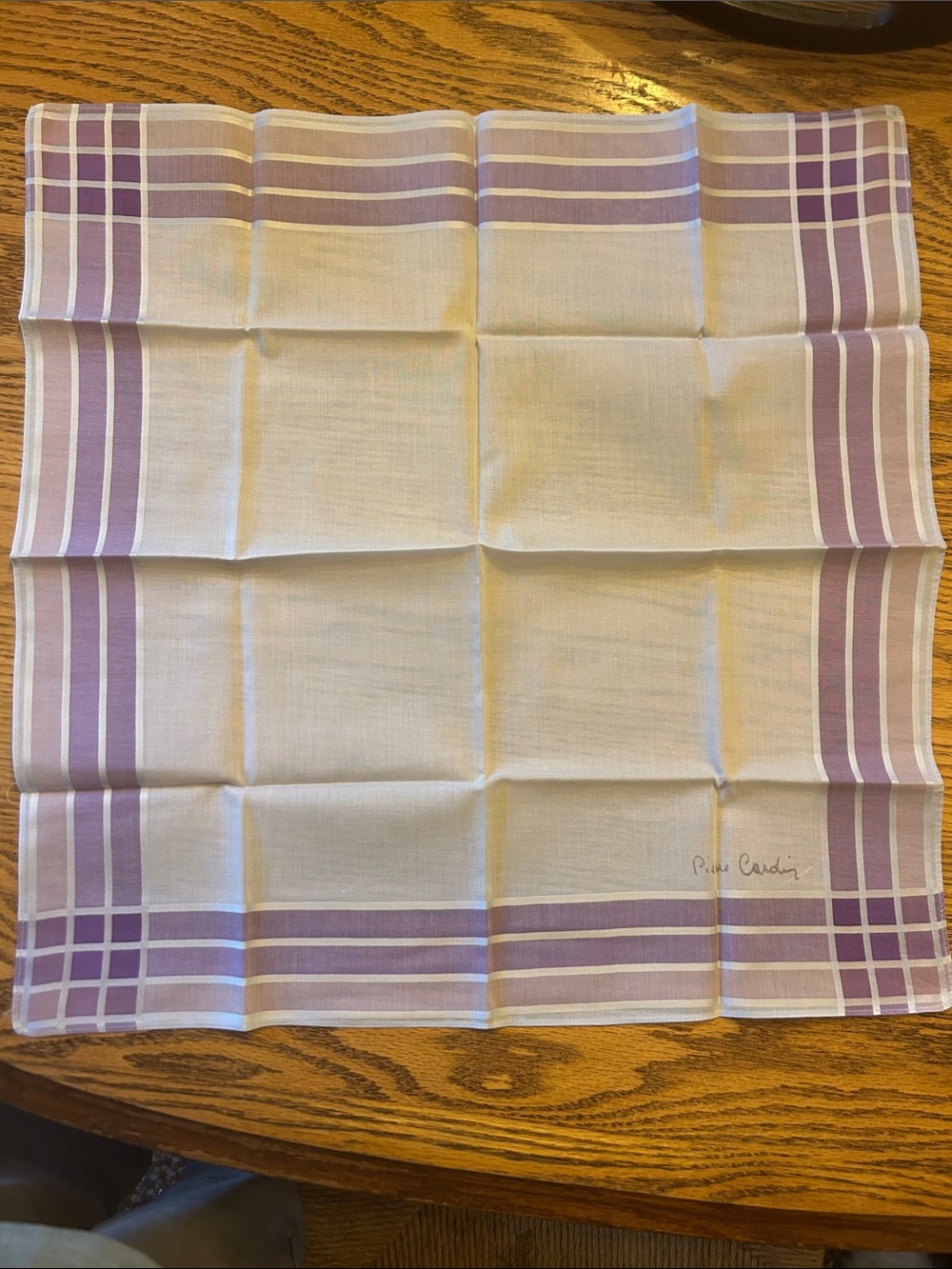 Pierre Cardin White Handkerchief with Lavender Border